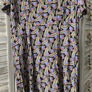 FLAX by Jeanne Engelhart Midi Leaf  Print Summer Dress w/ Pockets Size Medium